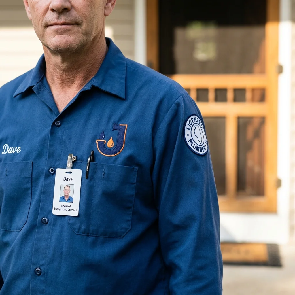 Licensed plumber showing ID badge in Burns, OR