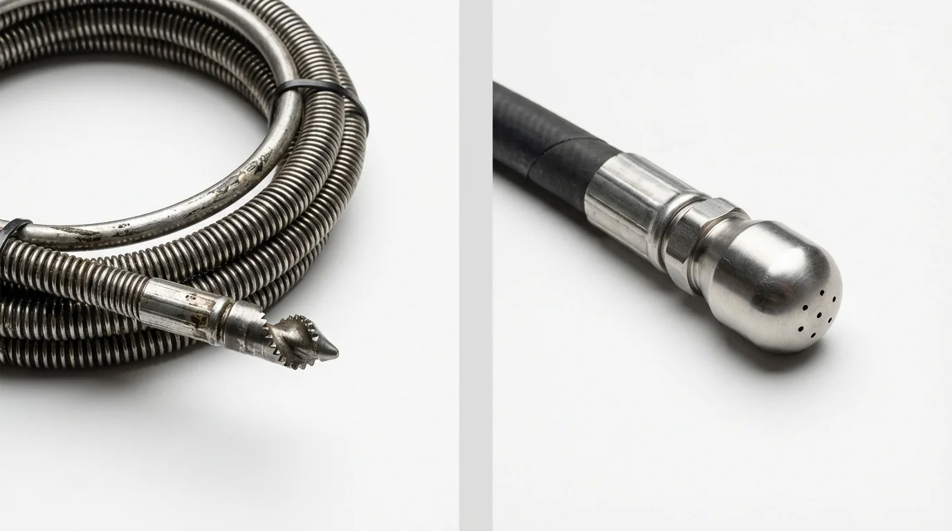 Drain snake cable and hydro jetting nozzle used for drain cleaning in Burns, OR